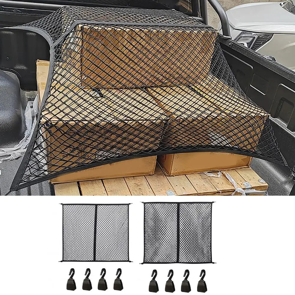 Pickup Truck Bed Organizer Truck Cargo Net with 4 Hooks Elastic Truck Bed Organizer Stretchable Net Car Floor Boot Trunk Storage Quake