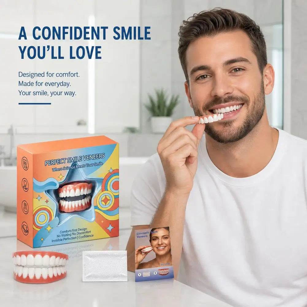 Moldable False Teeth for Women & Men, Upper & Lower Temporary Denture Set, Cosmetic Smile Kit for Missing, Chipped, Uneven Teeth Quake