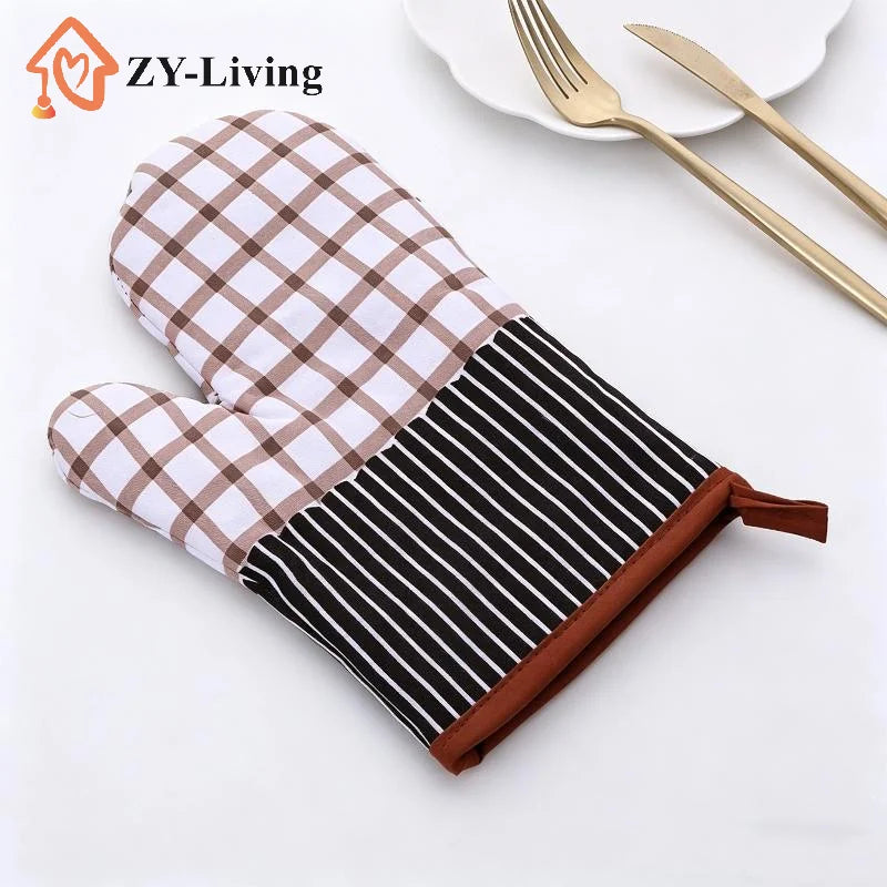 1Pcs Thickened Plaid Microwave Oven Gloves Heat Resistant Anti-scald Insulation Gloves Kitchen Baking Tools Quake
