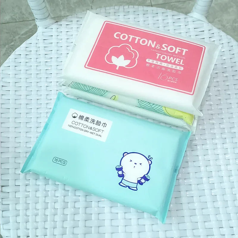 16pcs/bag Soft Face Tissue Pearl Pattern Disposable Face Towel Face Washing Travel Portable Cotton Tissue Wet Dry Multi Use Wipe Quake