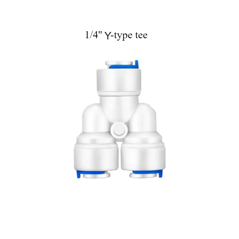 Water Tubing to Connect Quick Connect Fitting Hose Pipe RO Water Reverse Osmosis System Water Tube Fitting 1/4" 3/8" Tube OD Quake 1 I 4 Y-type tee