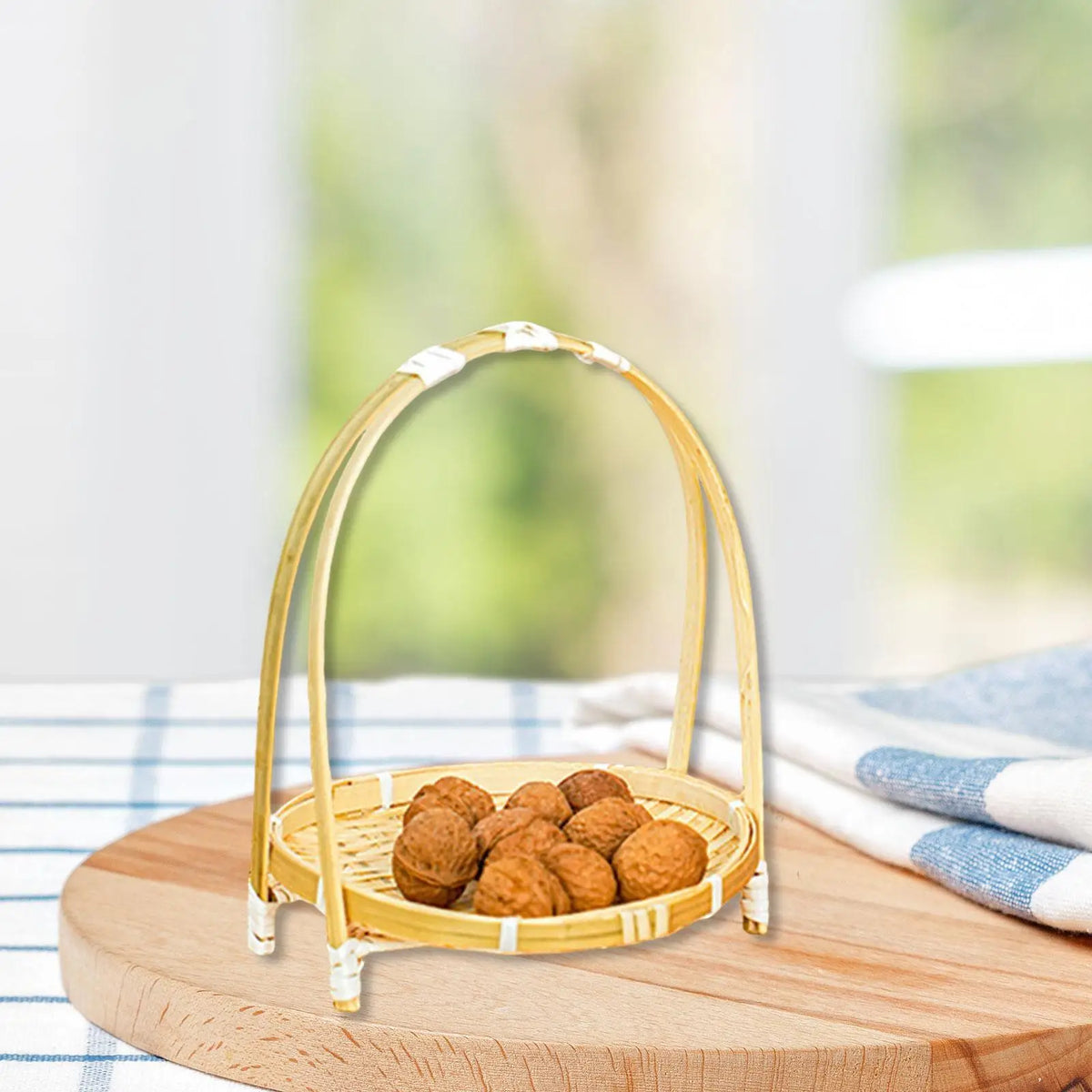 Woven Tray Lightweight Bamboo Snack Basket Multipurpose Organizer for Cookies Serving Cafe Indoor Quake 1 Layer