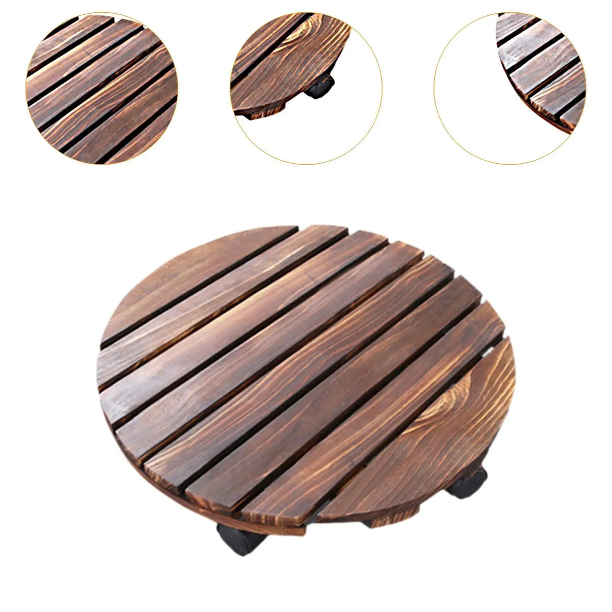 Wood Plant Caddy with Swiveling Casters Round Plant Roller Base Rolling Plant Stand for Living Room Indoor Outdoor Yard Garden Quake