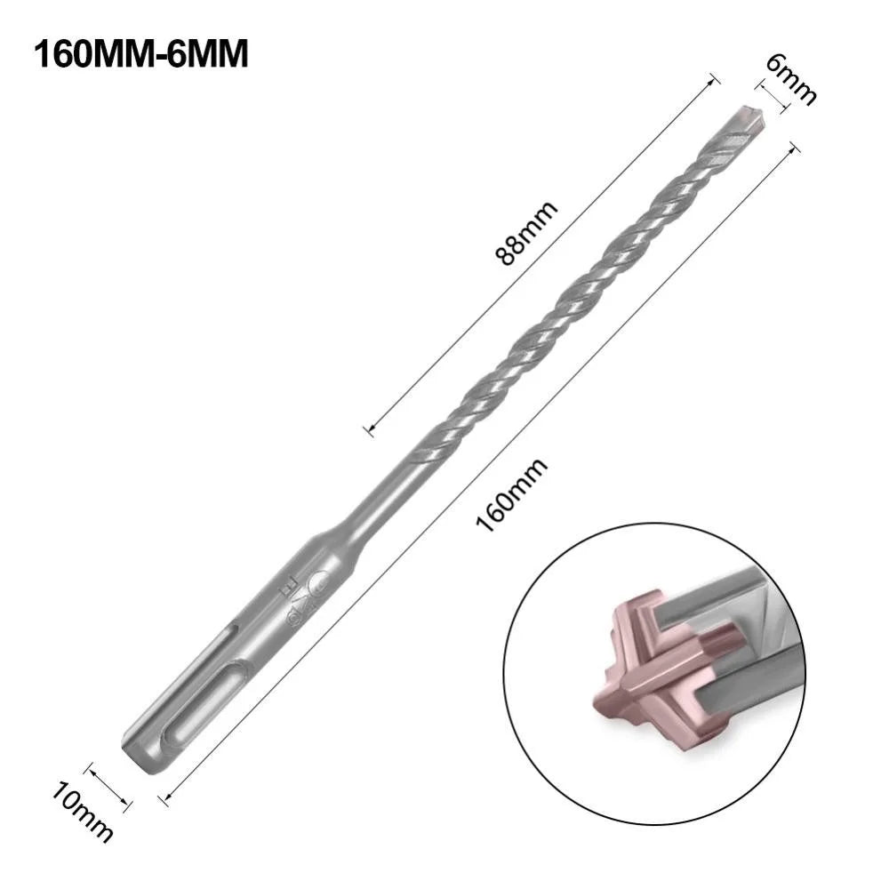 1Pcs 5/6/7/8/10/12mm Concrete SDS Plus Drill Bit 110mm 160mm 4 Cutters Electric Hammer Drill Bit Round Shank Cross Tips Quake 6x160mm