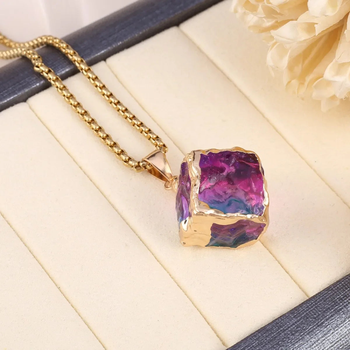 Natural Stone Semi-precious Stone High Quality Delicate Square Crystal Necklace Gift for Jewelry Making DIY Necklace Accessory Quake blue purple