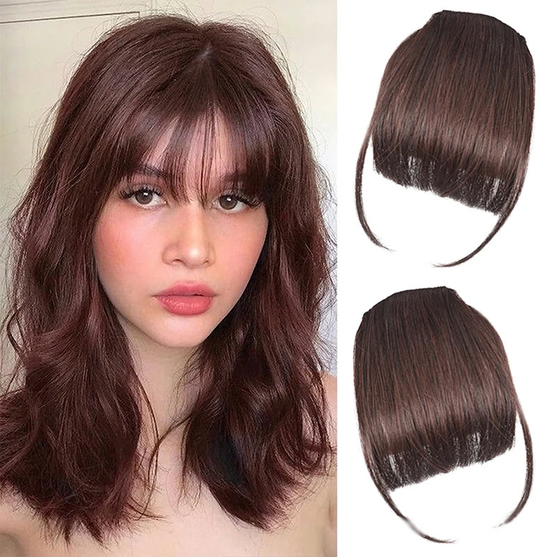 Synthetic Fake Air Bangs Natural Hair Extension Front Fringes Hairpiece Black Brown Clip In Bangs Double Sideburns Hair Styling Quake Style4