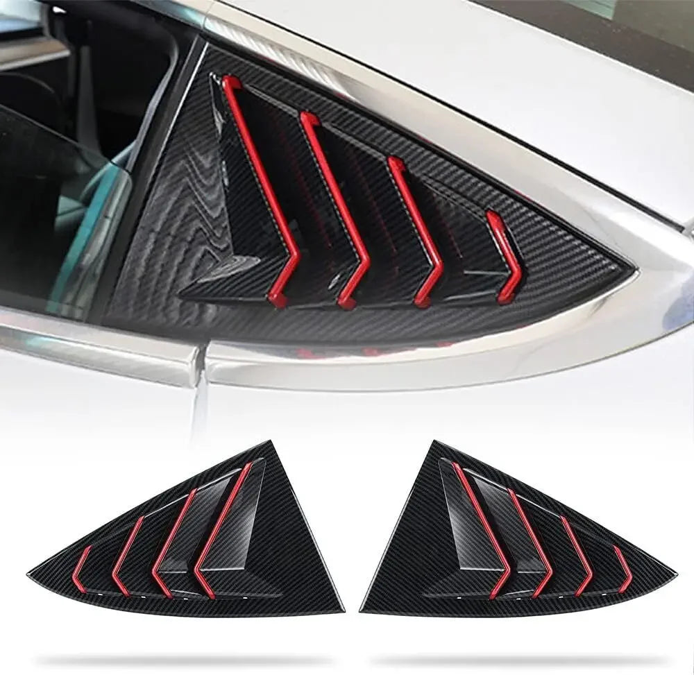 For Tesla Model 3 2017-2023 Car Rear Louver Window Side Shutter Cover Trim Sticker Vent Scoop ABS Carbon Fiber Red Accessories Quake Carbon Red Line A