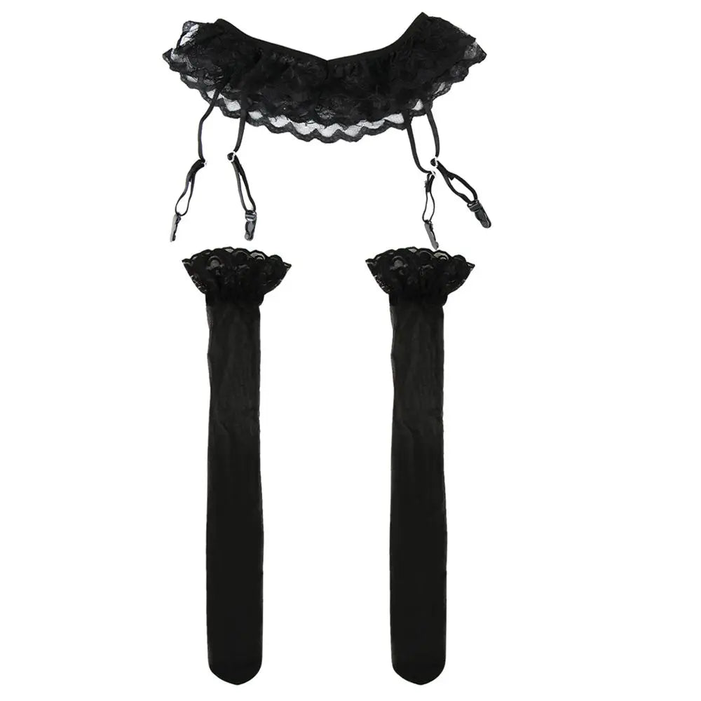 Womens Sexy Hot Lace Top Thigh-Highs Stockings Socks+Suspender Garter Belt Quake