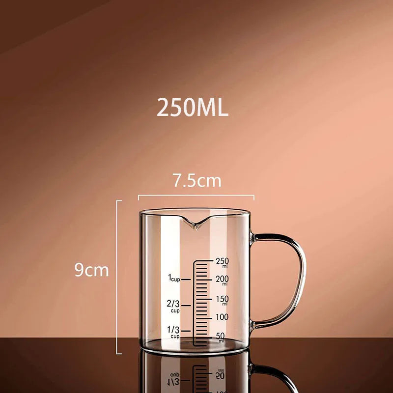YWDL 1PCS Glass Measuring Cup With Handle High Borosilicate Kitchen Milk Coffee Mug Heat-resistant Cup Laboratory Beaker Quake 250ml 250-1000ml