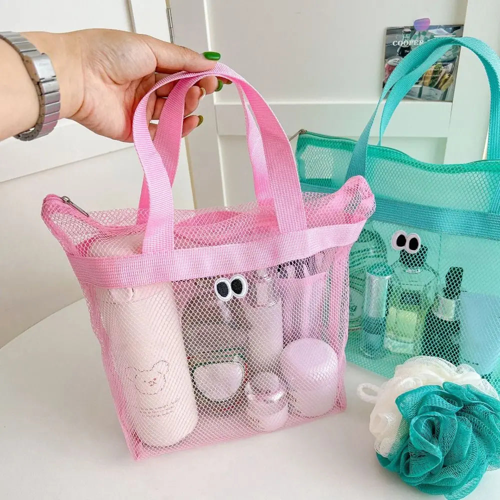 Portable Large Capacity Mesh Wash Bag Breathable Foldable Beach Handbags Cute Swimming Storage Bag Quake