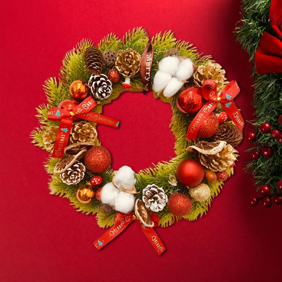 Christmas Wreath Winter Wreath Seasonal Garland Flowers Wreath Xmas Wreath for Wall Kitchen Indoor Outdoor Window Decoration Quake