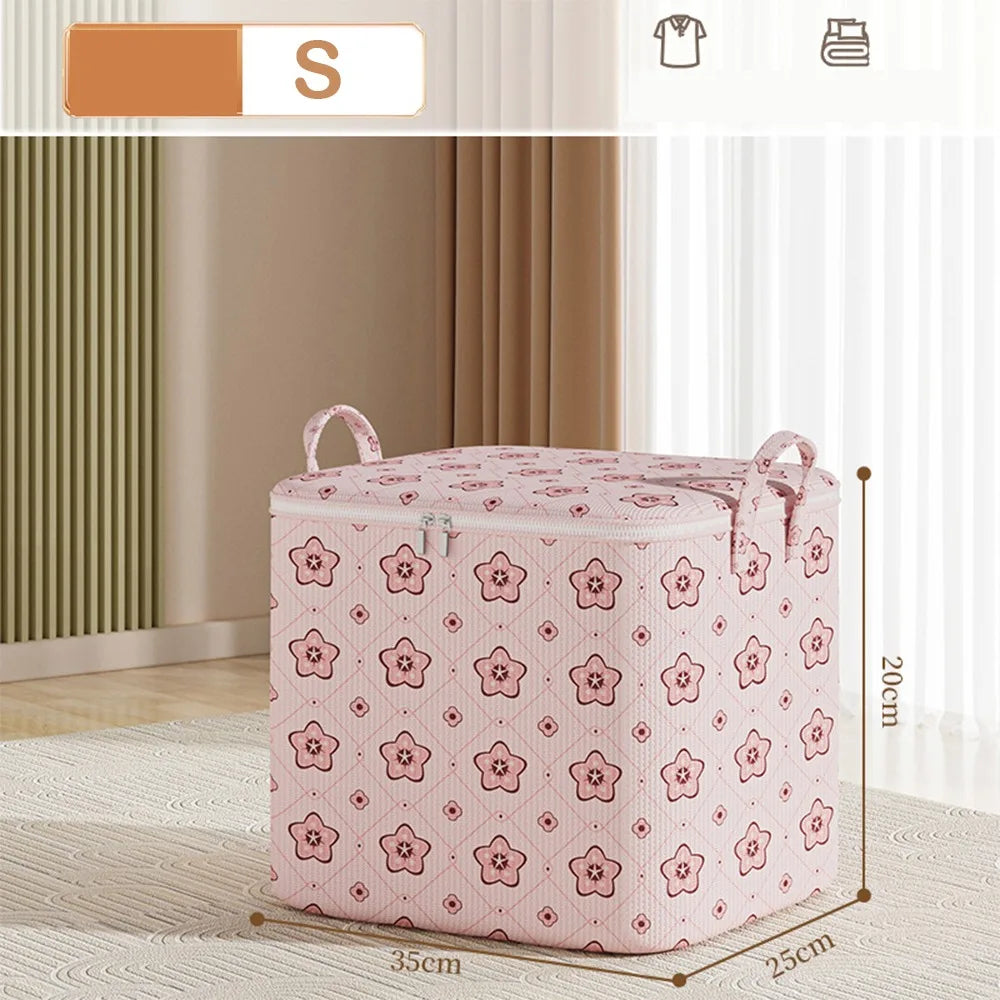 With Handle Clothes Storage Bins Foldable Large Capacity Quilt Storage Bag Clothes Organizer Cherry Blossom Quake 1pc S-35x25x20CM