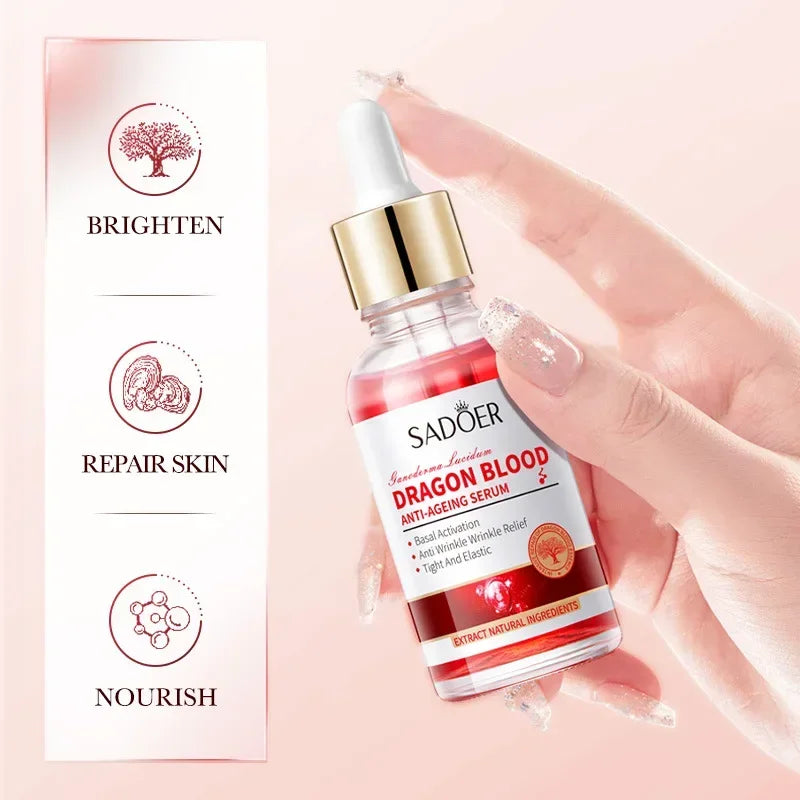 SADOER Anti-Wrinkle Essence Skin Rejuvenation Firming Moisturizing Ganoderma Lucidum Dragon Blood for Healthy Glowing Skin Quake