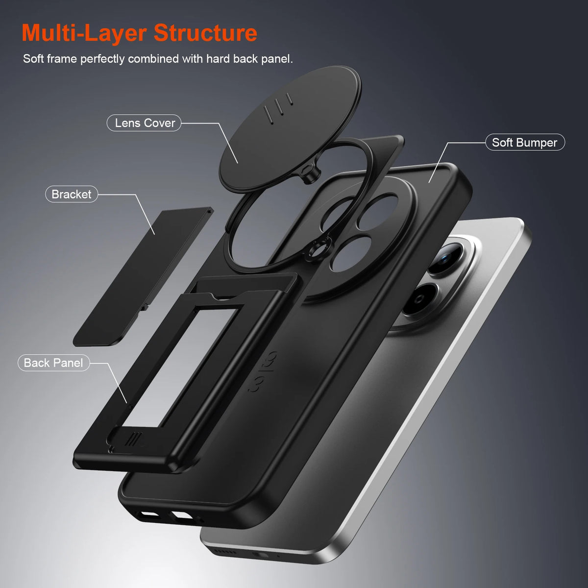Foldable Stand + Card Holder Phone Case For Redmi NOTE15 PRO 4G Shockproof Hybrid Phone Protector, Soft Hard 2-In-1 Design Quake
