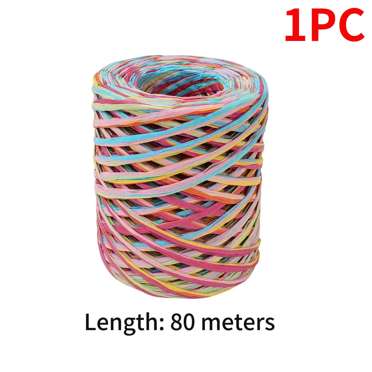 200/80m Raffia Paper Ribbon Yarn Handmade Craft Color Knitted Rope Multi-purpose DIY Gift Packaging Supply Party Home Decor Prop Quake Colorful (80m)