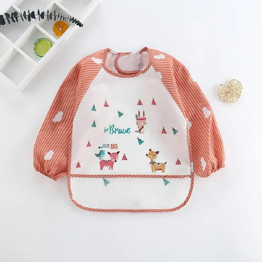 Apron Pocket Infan Baby Long Sleeve Scarf Waterproof Toddler Art Smock Feeding Bibt Boys Girls Burp Cloth Banana Bibs for1-3Year Quake