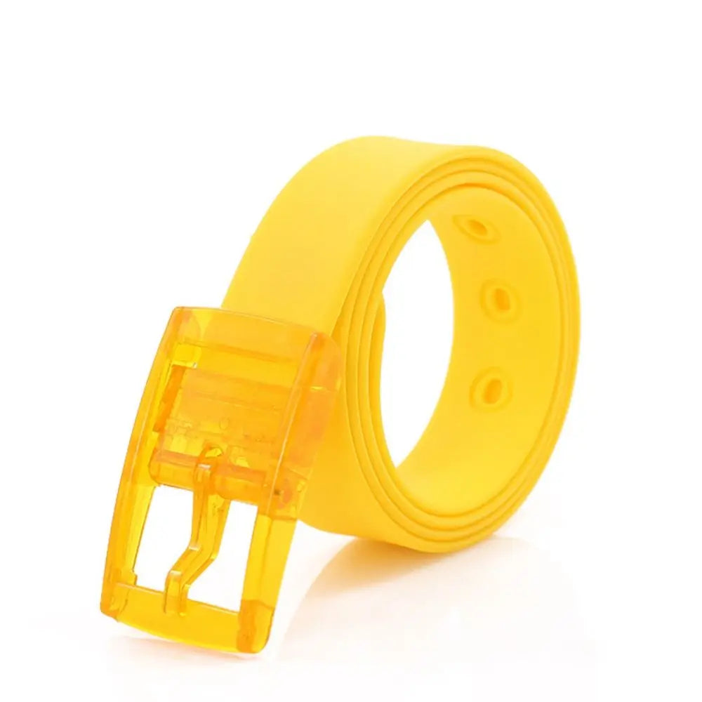 Fashion Luxury Brand Design Silicone Belt Couple Casual Square Pin Buckle Belt Metal Free Waistbands Quake yellow
