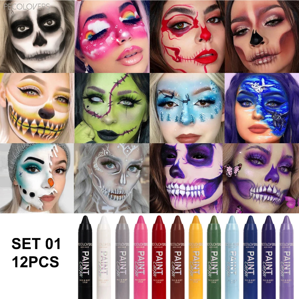 12 Pcs Colored Face Makeup Crayon Pen, Suitable for All Art Forms and Creativity High Rendering, Available on Face and Body Quake SET 01