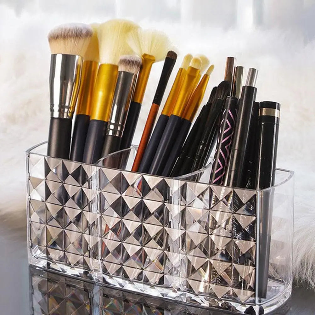 3 Slots Makeup Brush Holder Makeup Organizer Cosmetic Storage Box Lipstick Eyebrow Pencil Display Stand Acrylic Transparent Box Quake