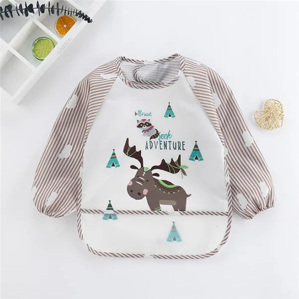 Apron Pocket Infan Baby Long Sleeve Scarf Waterproof Toddler Art Smock Feeding Bibt Boys Girls Burp Cloth Banana Bibs for1-3Year Quake B31 Milu Deer 0-3Years