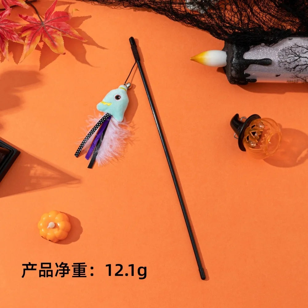 Cat Toy Funny Cat Stick Halloween Pet Toy Pumpkin Ghost Spider Cat Toy Creative Interactive Indoor Toy Gift Pet Holiday Supplies Quake Blue TM2101E