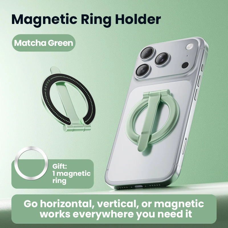 Ultra-thin Cell Phone Ring Holder Magnetic Ring Foldable Kickstand Magnet Grip Desktop Stand for Phone Quake Green