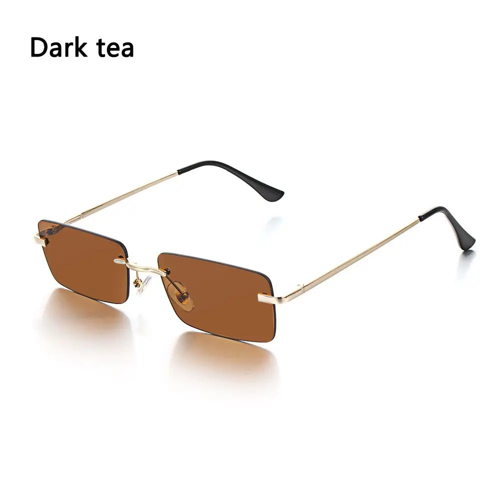 Fashion Rimless Rectangle Sunglasses Women Luxury Design Sun Glasses Ladies Retro Gradient Eyewear Summer UV400 Sun Shades Quake Dark tea