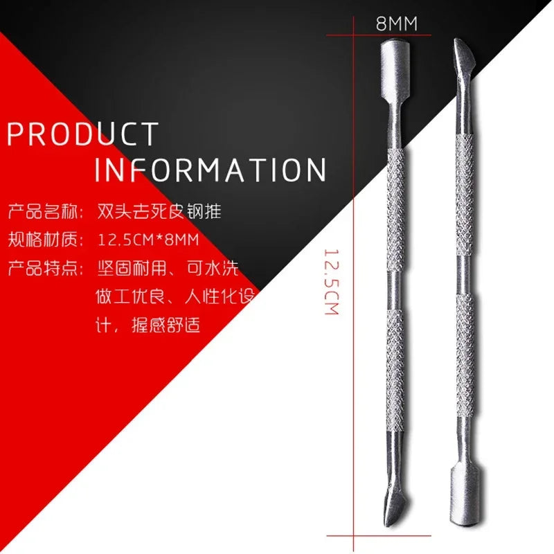 Multi-functional Stainless Steel Nail File Buffer Double Side Grinding Rod Manicure Pedicure Scrub Nails Art Cuticle Pusher Tool Quake
