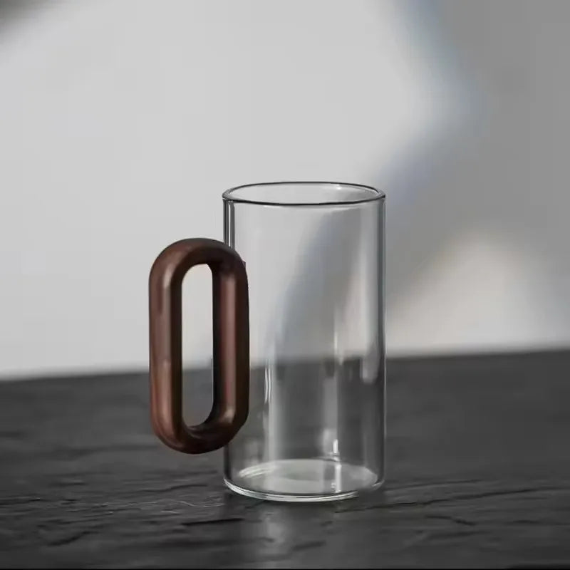 YWDL 360ml High Borosilicate Glass Tea Cup Heat-Resistant with Wooden Handle for Household Drinking Coffee Mug for Breakfast Quake