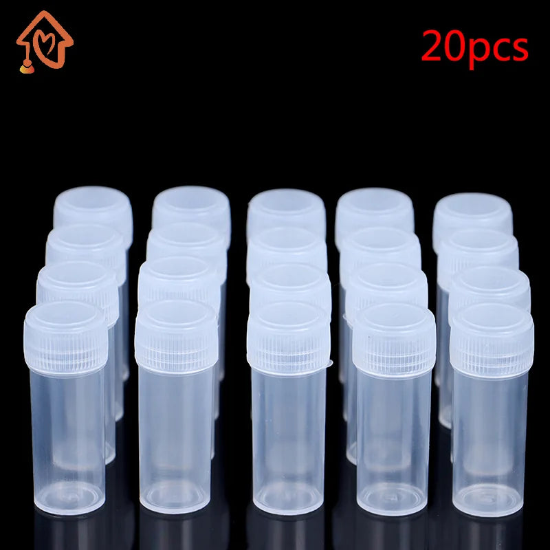 20pcs Translucent 5ml Plastic Sample Bottle Test Tube Mini Bottles Leak Proof Cap Vials Pill Capsule Small Storage Containers Quake