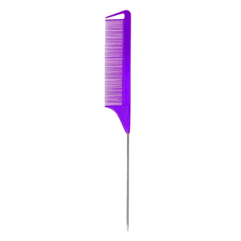 Steel Needle Professional Styling Plastic Heat Resistant Anti-Static Braiding Rat Tail Curved Parting Comb Barber Accessories Quake si purple