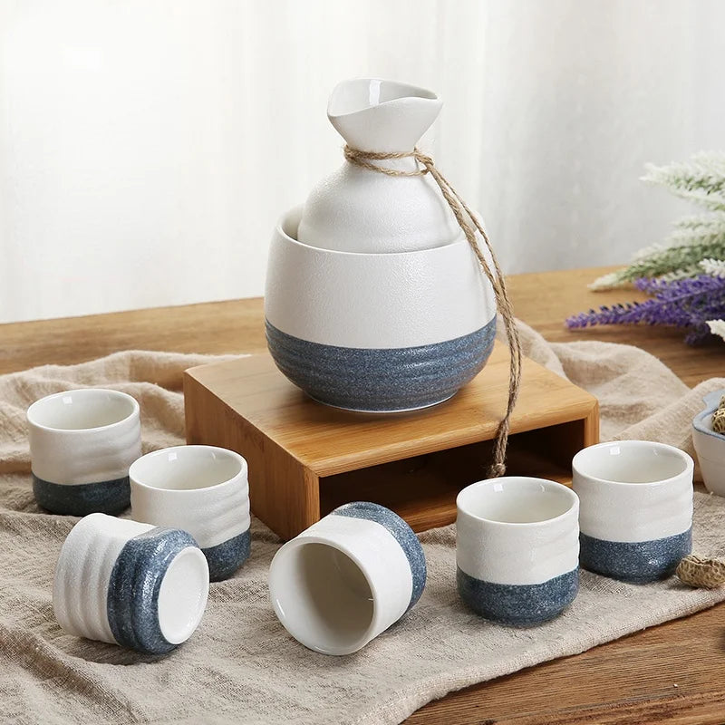 Japanese Snowflake White Wine Pot Glass Sake Set Hot Wine Pot Wine Cup Household Wine Heater Quake