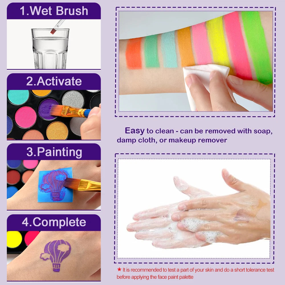 22 Color Face Body Painting Kit for Kids Adults,Face Paint Makeup Palette with Brush,Halloween Carnival Artist Cosplay Art Party Quake