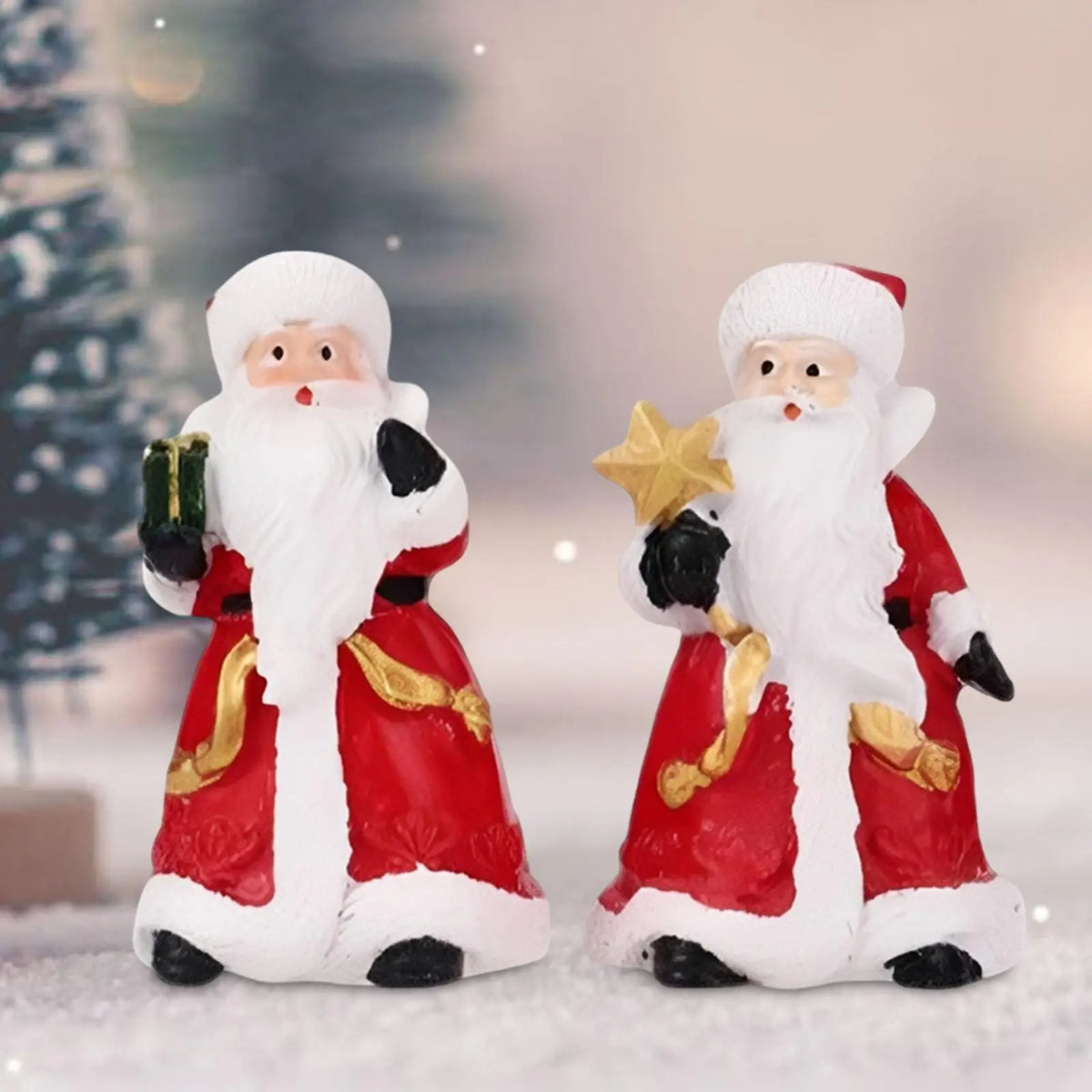 2 Pieces Santa Claus Figurines Tabletop Ornaments Christmas Decor Art Crafts Sculptures for Office Bookshelf Shelf Cabinet Quake
