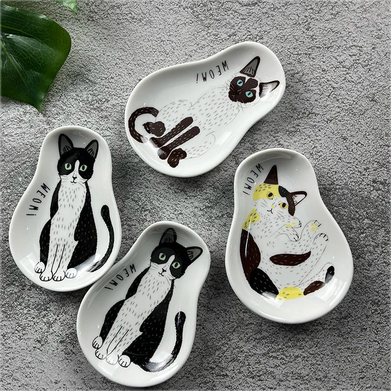 1/3pcs Japanese Soy Sauce Ceramic Sauce Dishes Cat Design Dipping Bowls Appetizer Dish For Tomato Sauce And Vinegar Sauce Quake