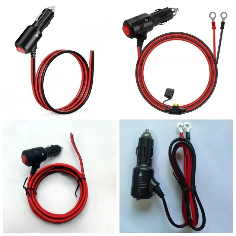 12AWG Universal Vehicle Cigarette Lighter Charger Extension Cord Cable with LED Light Optional M6/8/10 Bakelite Bullet Terminal Quake
