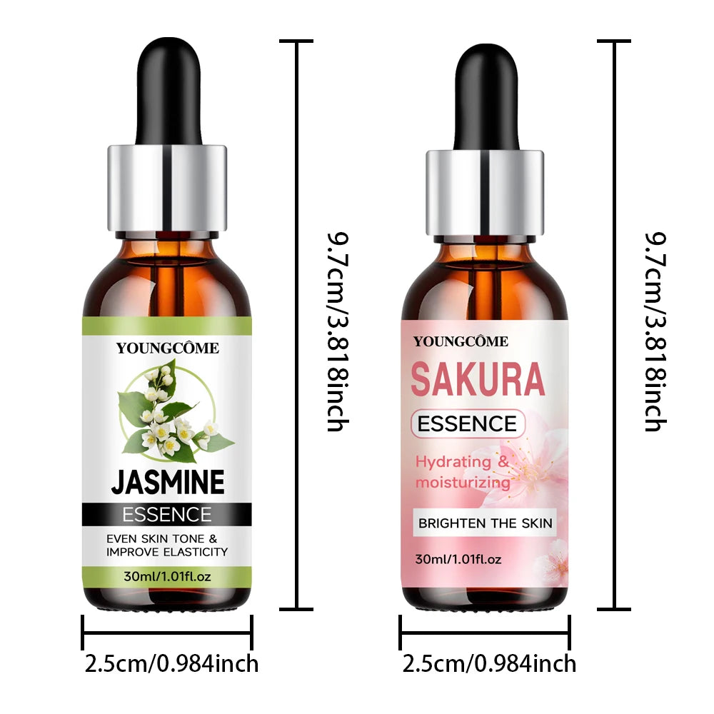 Sakura Skincare Set Korean Face Serum Essence Cream Anti-Aging Wrinkle Moisturize Fade Dark Circles Cosmetics Skin Care Set Quake 30ML-30ML