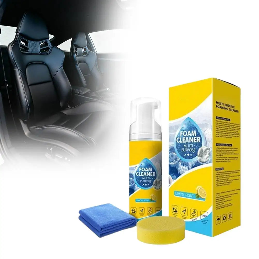 Multipurpose Car Interior Foam Cleaner for Leather Seats Fabric Roof White Shoes Neutral Stain Remover with Sponge Cloth Quake