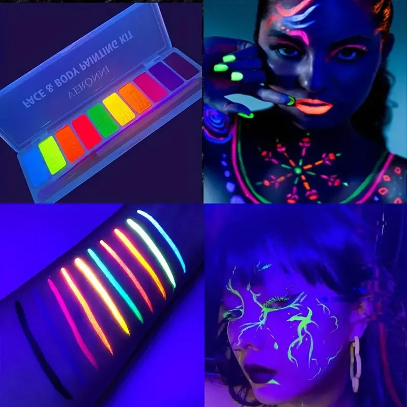 UV Luminated Black Light Body Paint Set with Brush,10 Colors Water-Soluble Paste Fluorescent Neon Oil Face Body Art Paint Makeup Quake