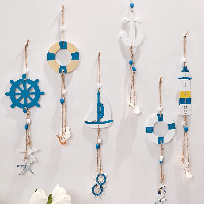 Mediterranean Style Decorative Pendant Home Background Wall Mounted Lighthouse Sailboat Wooden Crafts Quake