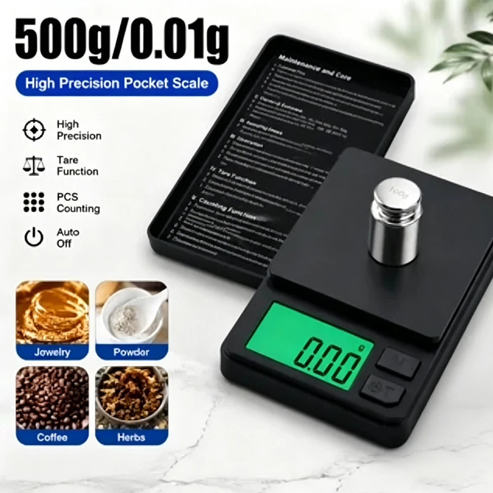 500/1000 0.01g Precision Pocket Scale Digital Gram Food Jewelry Ounces/Grains Scale Digital Pocket Scale Mini Scale Tiny Scale Quake