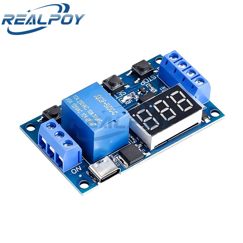 1 Channel 5V Relay 6-30V Relay Module OFF/ON Switch Trigger Time Delay Circuit Timer Cycle 999 minutes Adjustable XY-J02 Quake Type-C USB