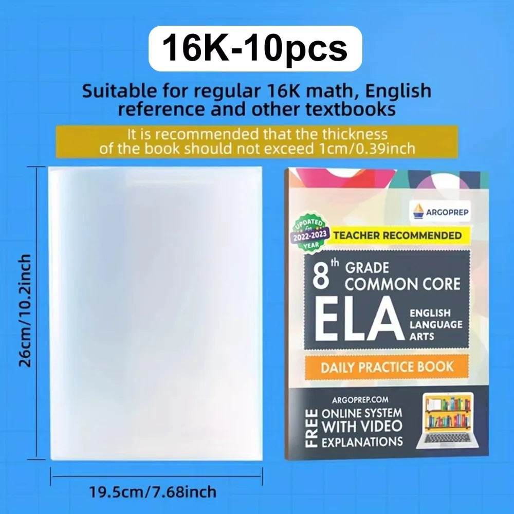 10PCS A4/16K/A5 Plastic Book Cover Self-Adhesive Closure Wear-Resistant Transparent Book Cover Waterproof Quake