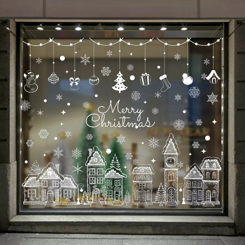 White House Christmas Window Stickers Christmas Snowflakes Shopping Mall Window Decorations Glass Electrostatic Stickers Quake