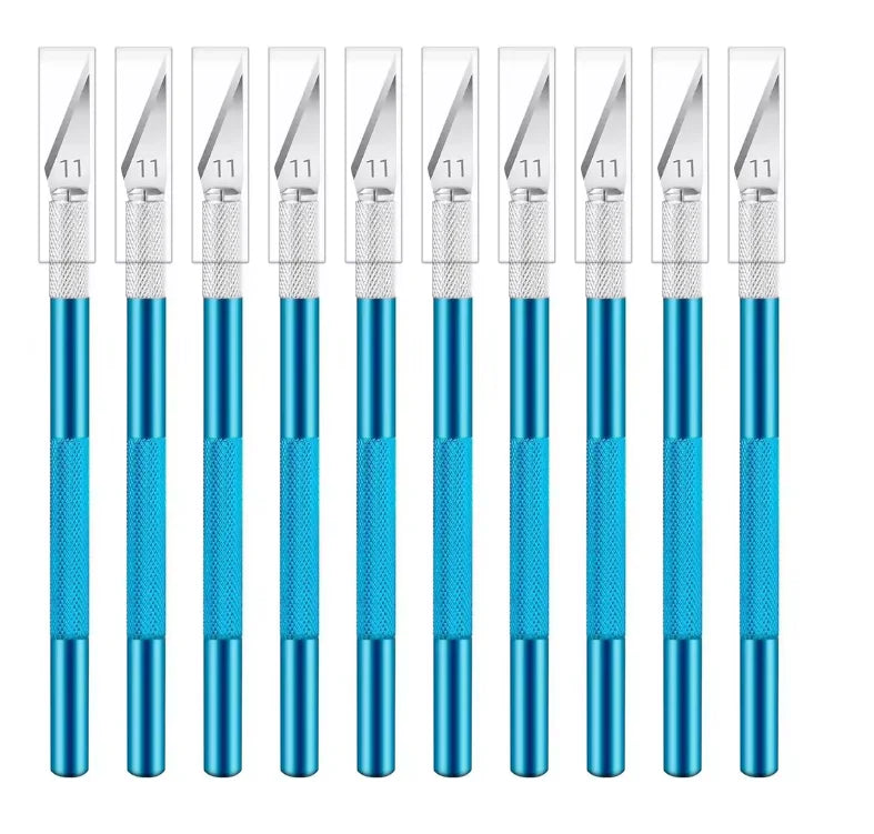 vvocci 10PCS Exacto Knife Colorful Craft Knife Kit, Sharp Exacto Knife Set, Carving Precision Hobby Knife for DIY, Art, Cutting, Quake M264 Blue 10pcs