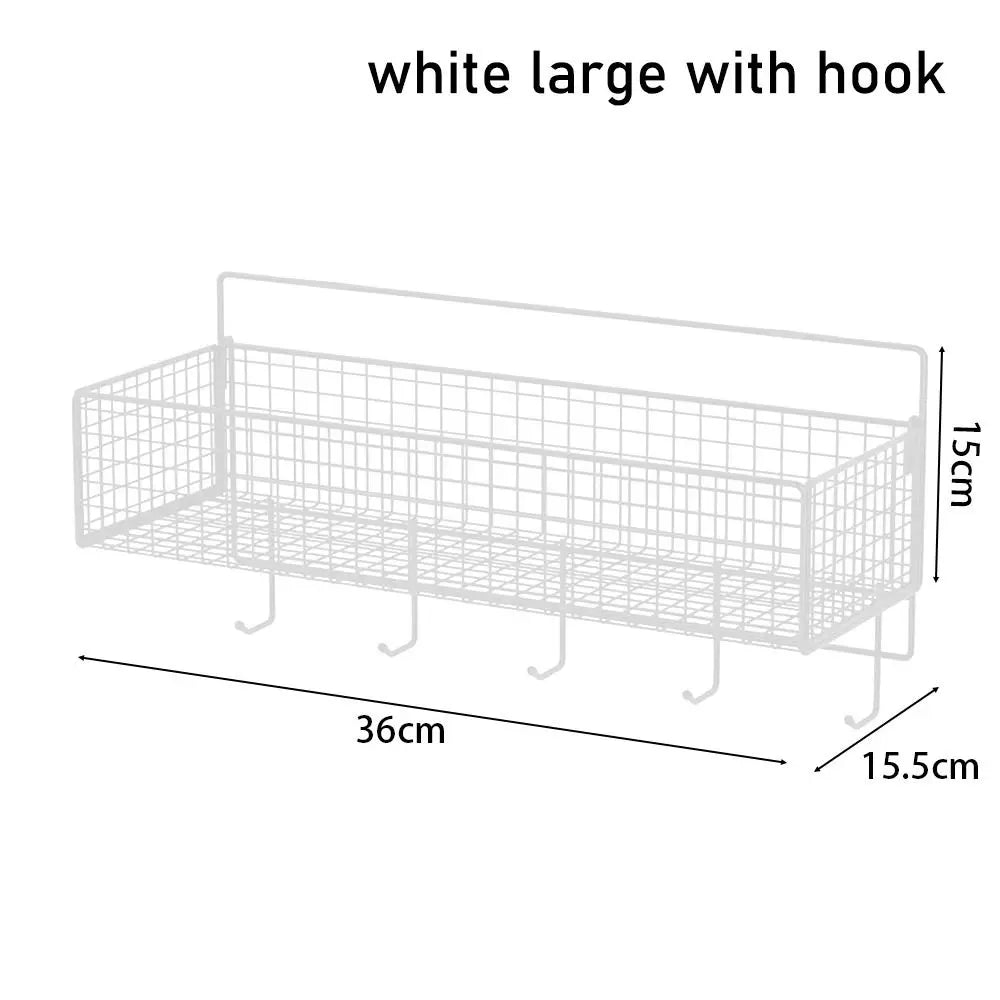 1Pcs Suspension Type Bathroom Storage Grid Shelf Wall Mount Kitchen Bathroom Accessories Bathroom Organizer Quake white large hook