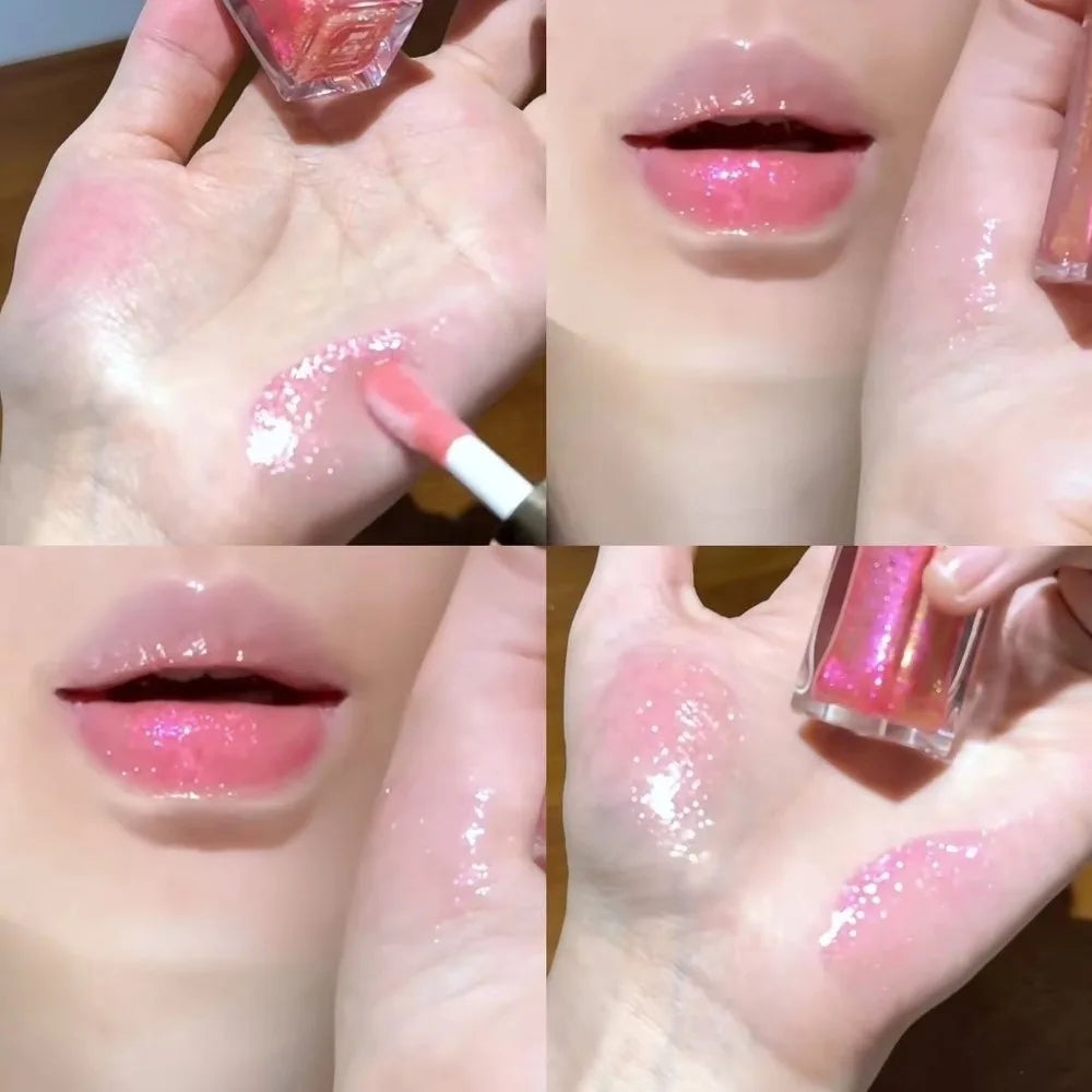 Sparkle Long-Lasting Lip Gloss Non-Fading Moisturizing Liquid Lipstick Non-Sticky Clear Lip Glaze for Women Quake 4