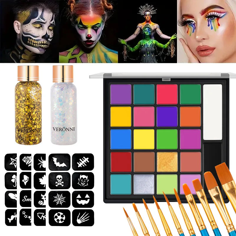 22 Color Face Body Painting Kit for Kids Adults,Face Paint Makeup Palette with Brush,Halloween Carnival Artist Cosplay Art Party Quake 5 pcs 10Brush