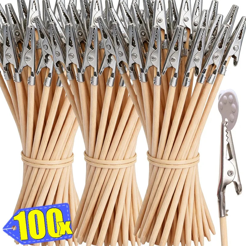 Bamboo Stick Alligator Clamps Model Painting Stand Clips Wooden Metal Clip Detachable Stick Support Clamp DIY Photo Display Clip Quake