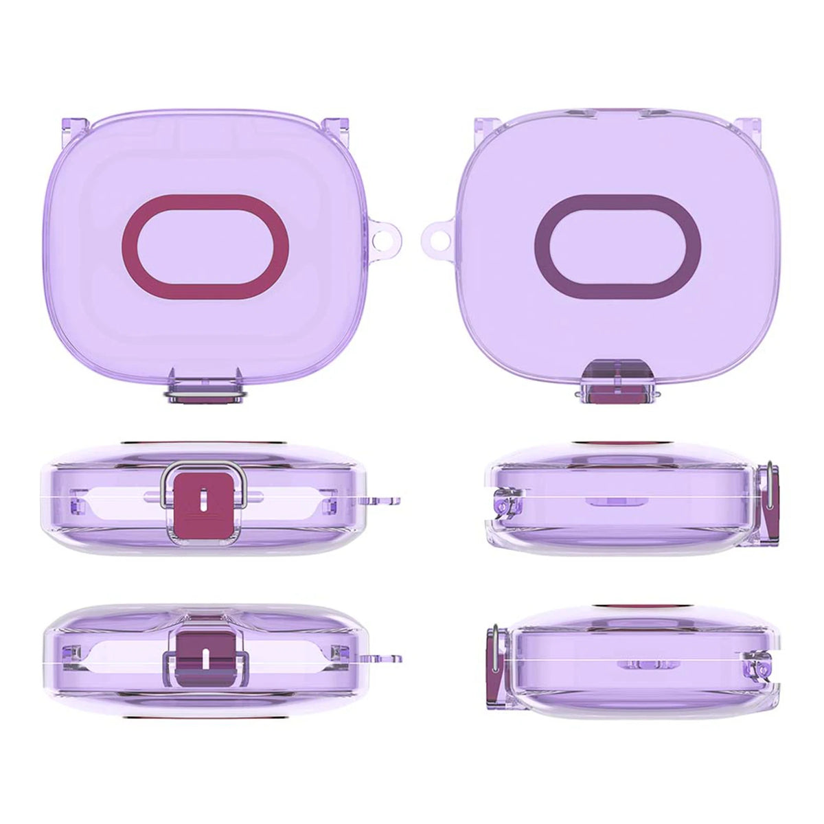 TPU Protective Case for Shokz OpenFit Pro One-piece Earbuds Cover Snap Lock Buckle Carabiner Clip Anti-drop Quake Transparent Purple